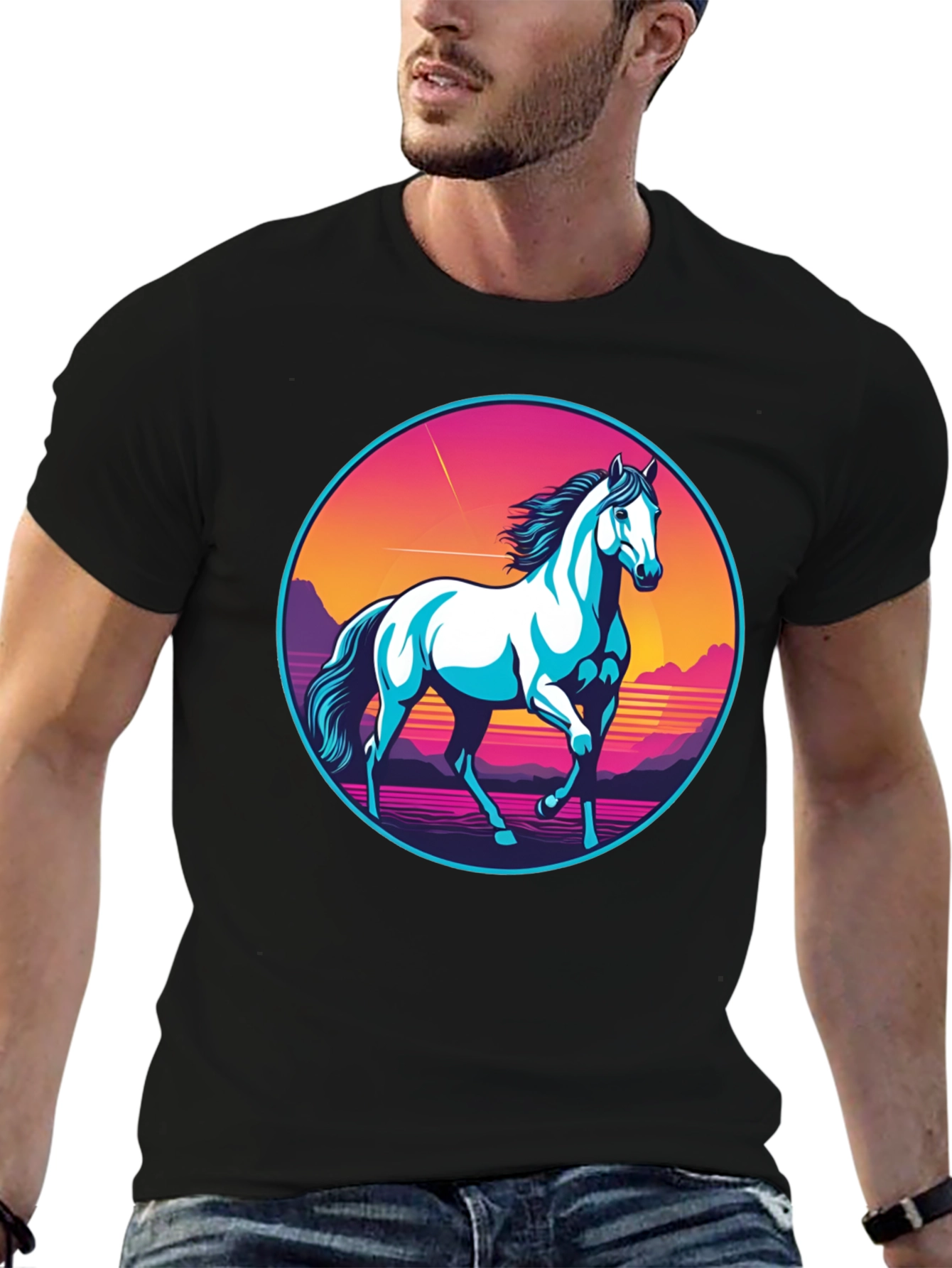 Retro Horse Graphic Tee - Black