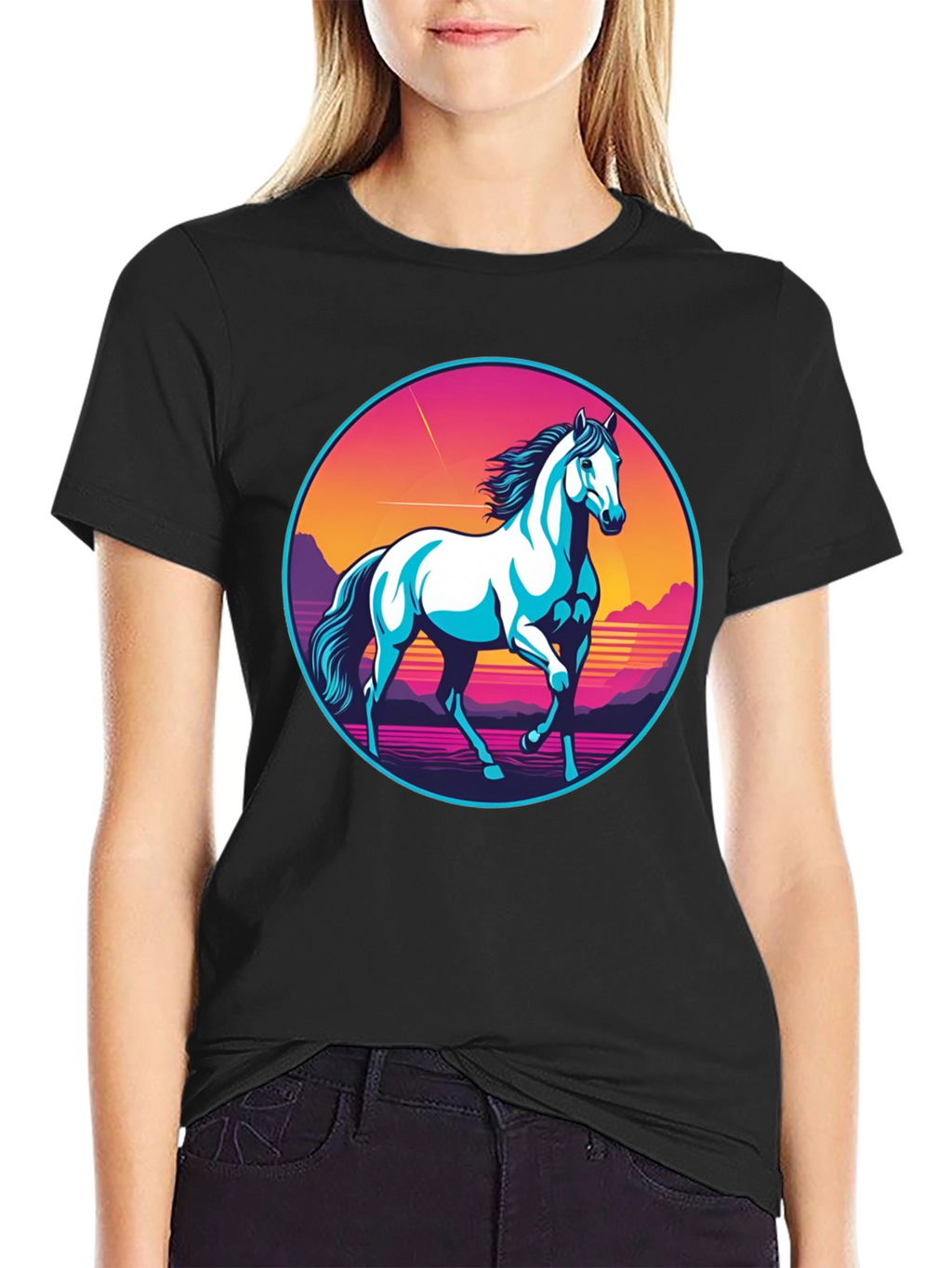 Retro Horse Graphic Tee - Black