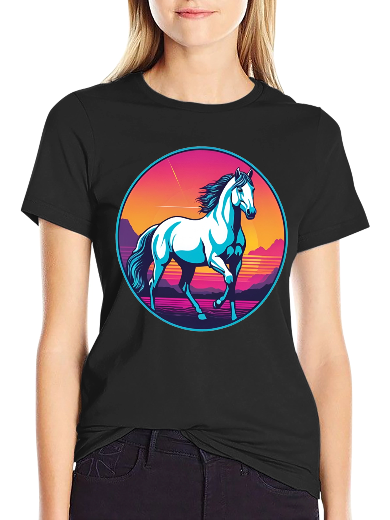 Retro Horse Graphic Tee - Black