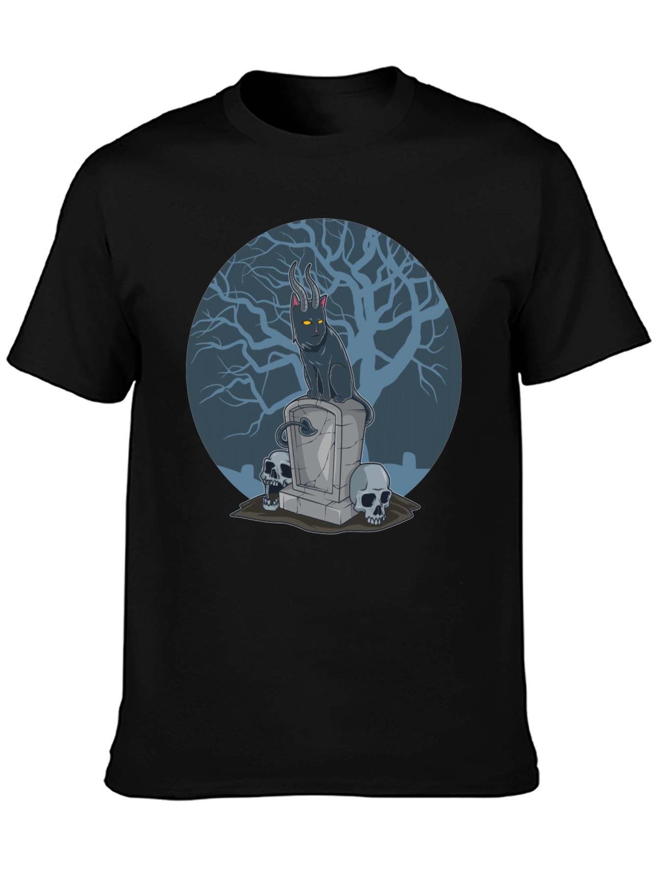 Gothic Devil Cat on Tombstone T-Shirt
