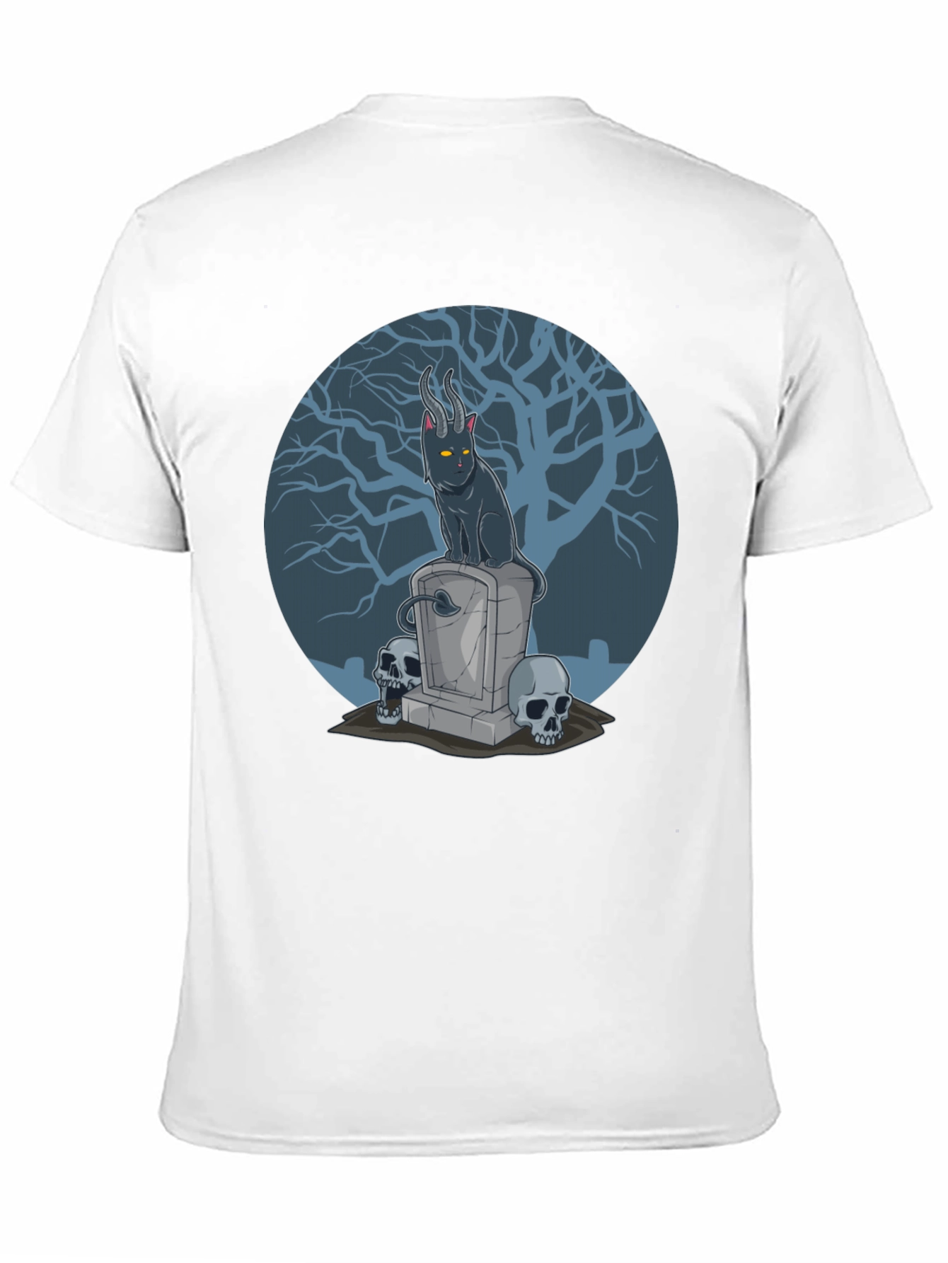 Gothic Devil Cat on Tombstone T-Shirt