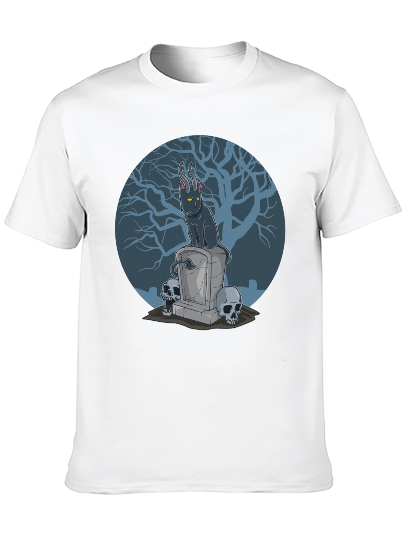Gothic Devil Cat on Tombstone T-Shirt