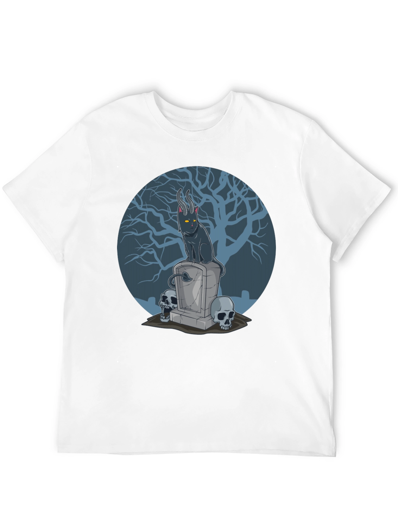 Gothic Devil Cat on Tombstone T-Shirt