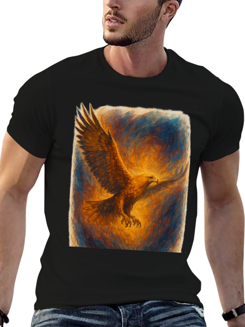 Eagle Art Print Black T-Shirt