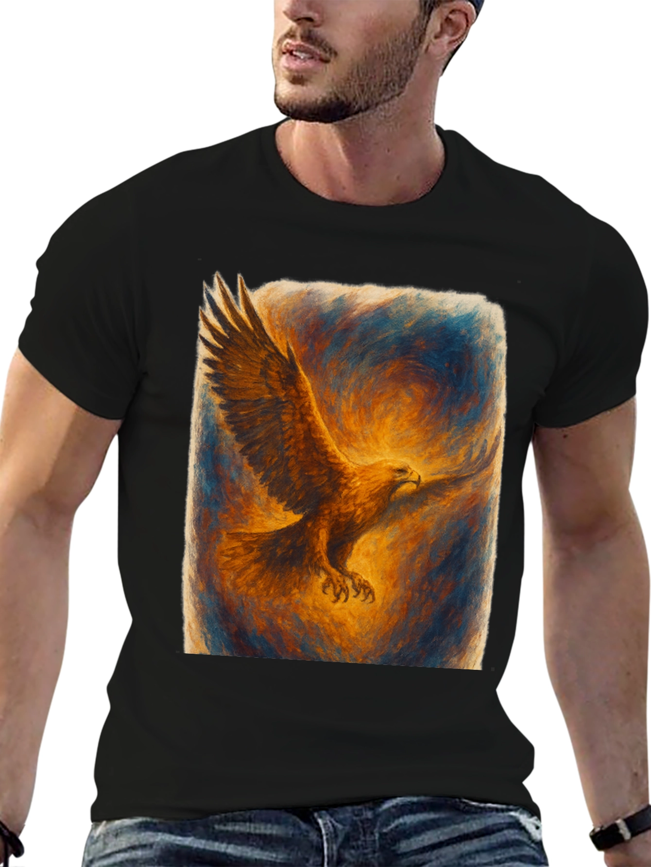 Eagle Art Print Black T-Shirt