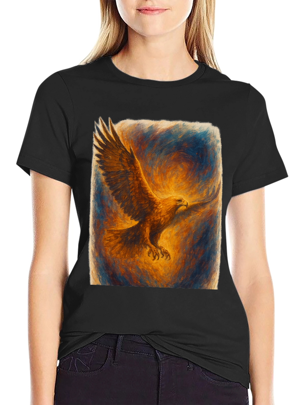 Eagle Art Print Black T-Shirt