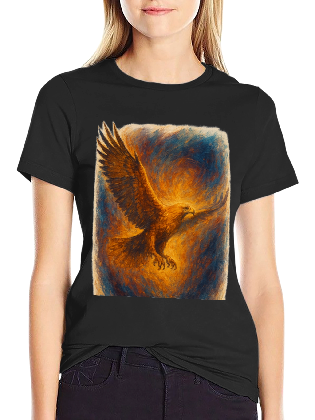 Eagle Art Print Black T-Shirt