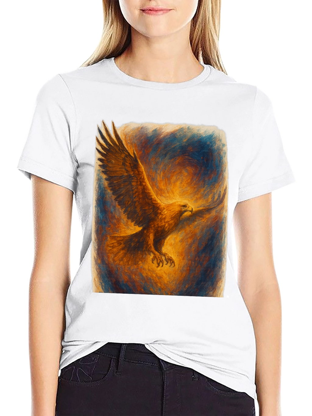 Eagle Art Print Black T-Shirt