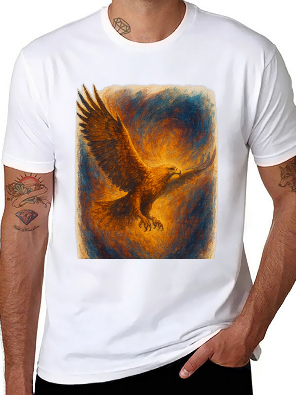 Eagle Art Print Black T-Shirt