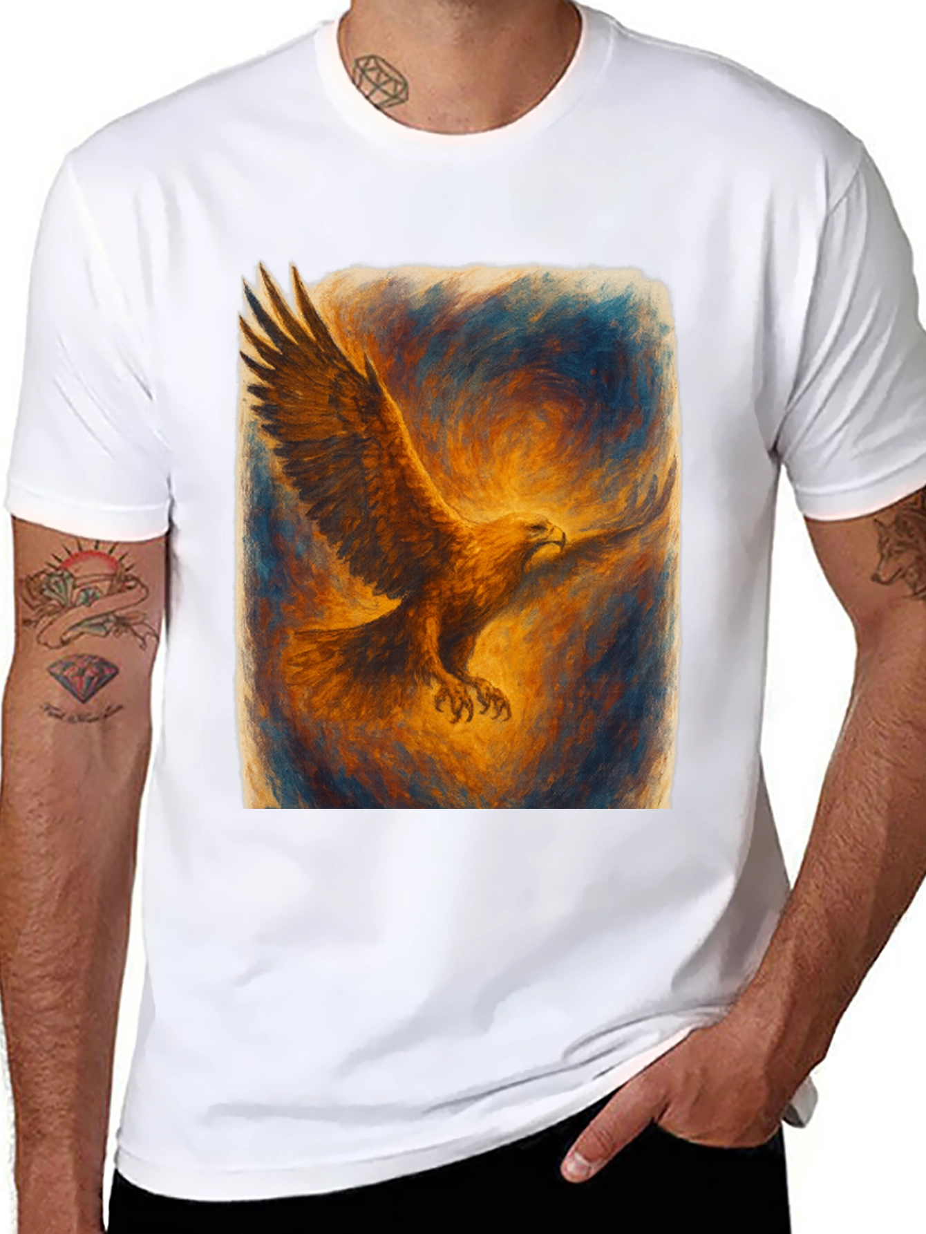 Eagle Art Print Black T-Shirt