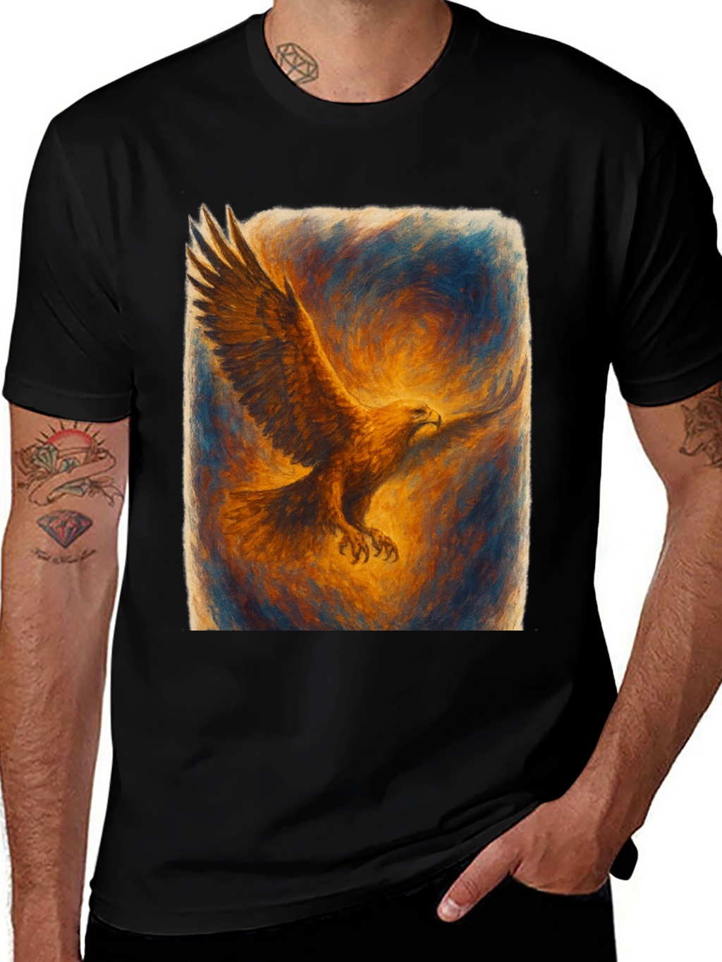 Eagle Art Print Black T-Shirt