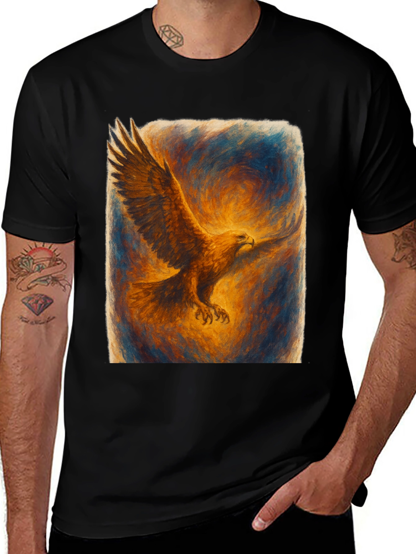 Eagle Art Print Black T-Shirt