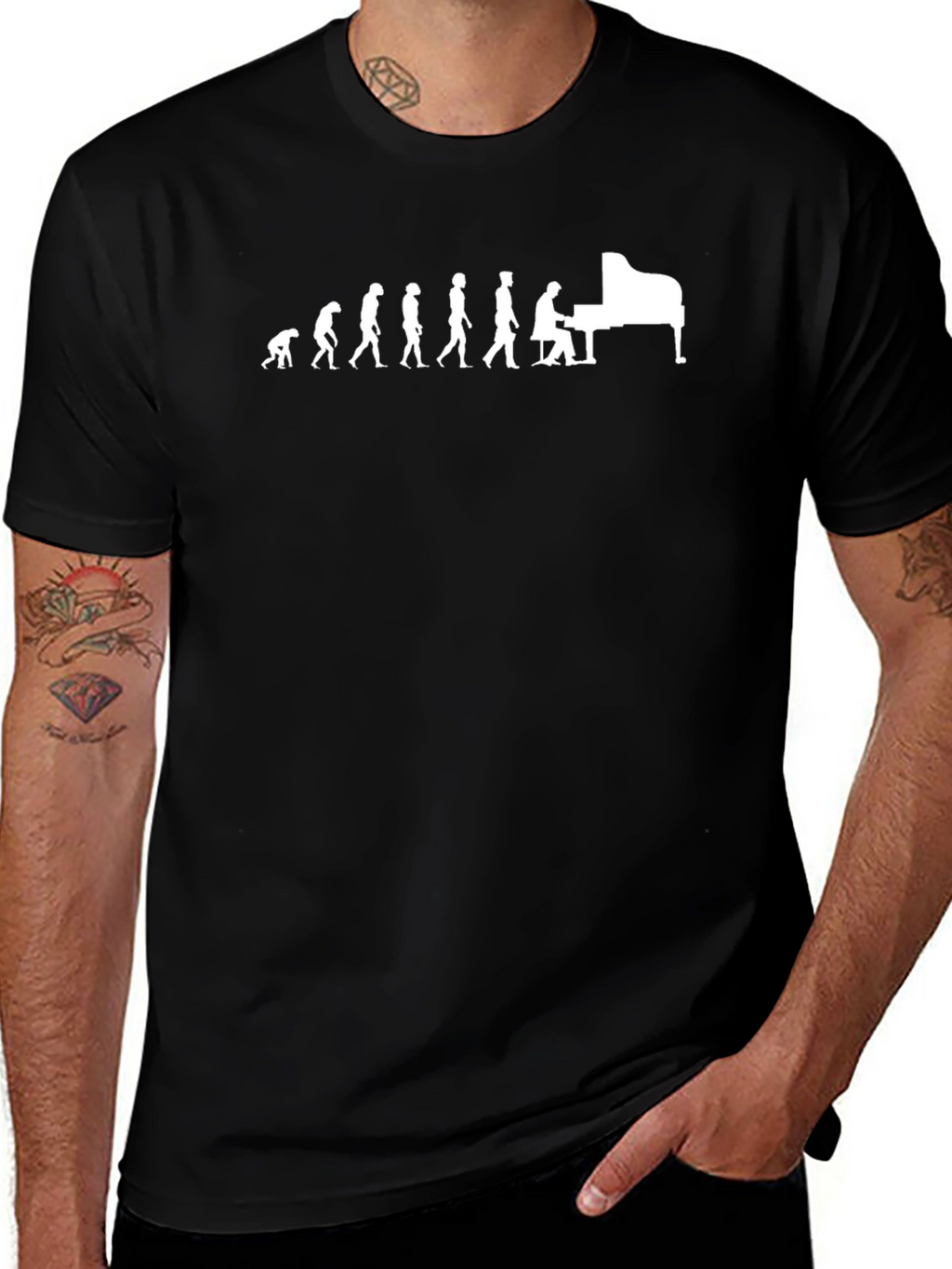 Evolution of Piano Player Black Graphic Tee