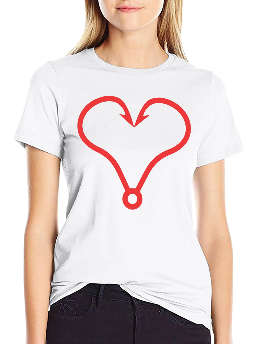 Fishing Hook Heart Graphic Tee - Black