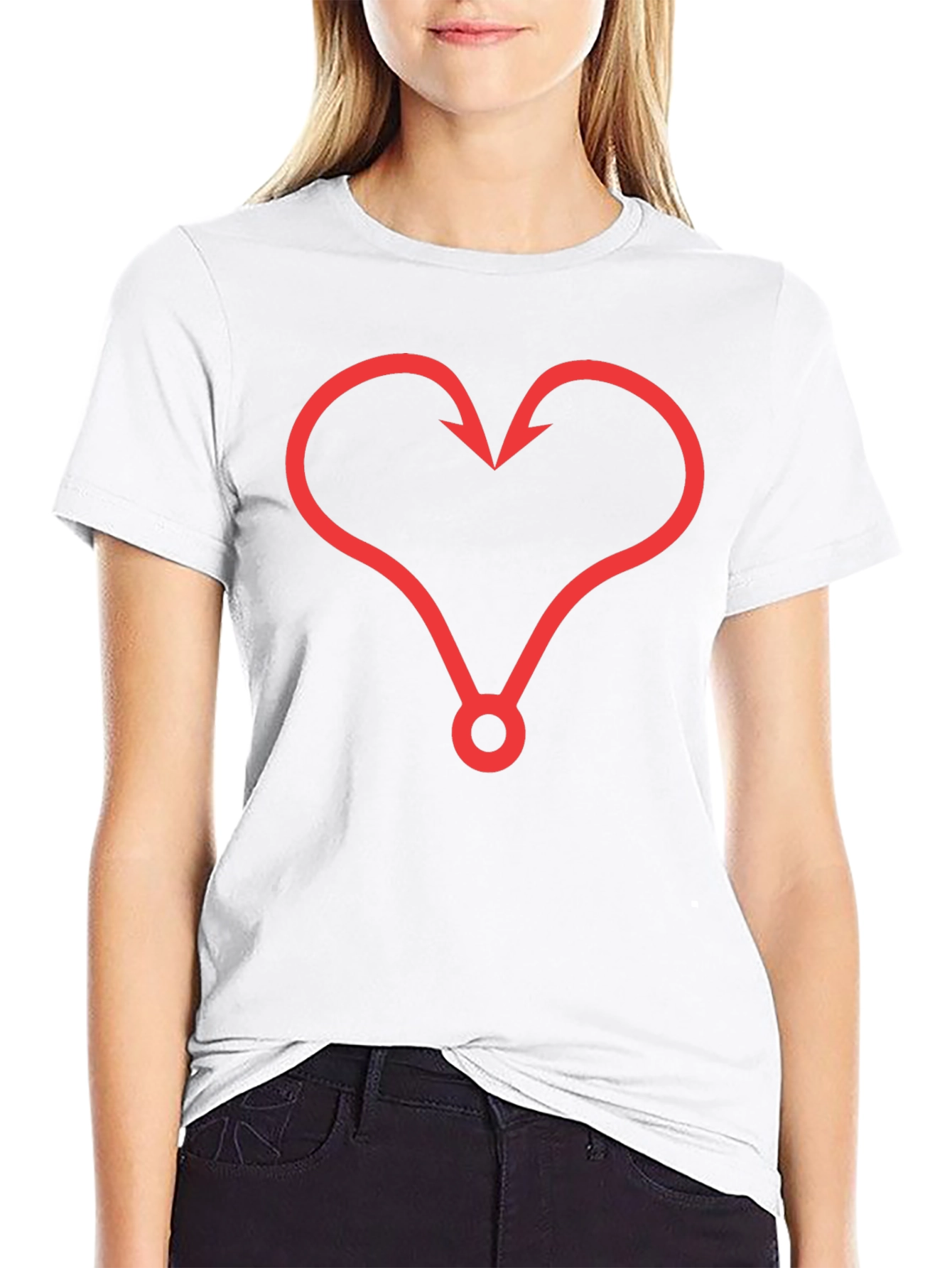 Fishing Hook Heart Graphic Tee - Black