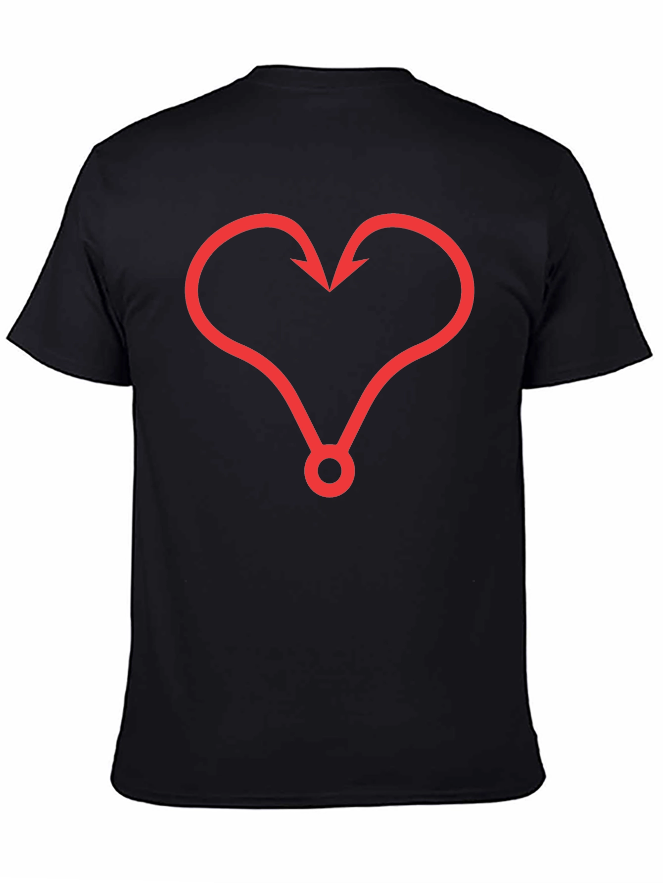 Fishing Hook Heart Graphic Tee - Black