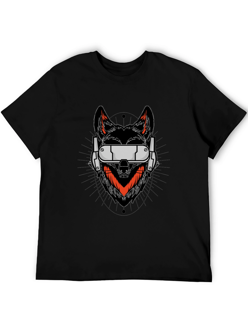 Cyberpunk Wolf Graphic Tee - Black Cotton Shirt