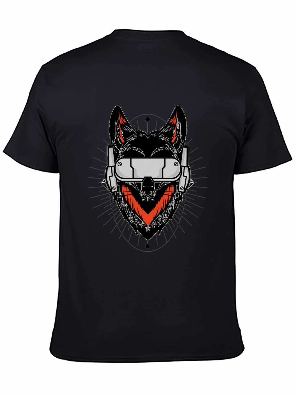 Cyberpunk Wolf Graphic Tee - Black Cotton Shirt