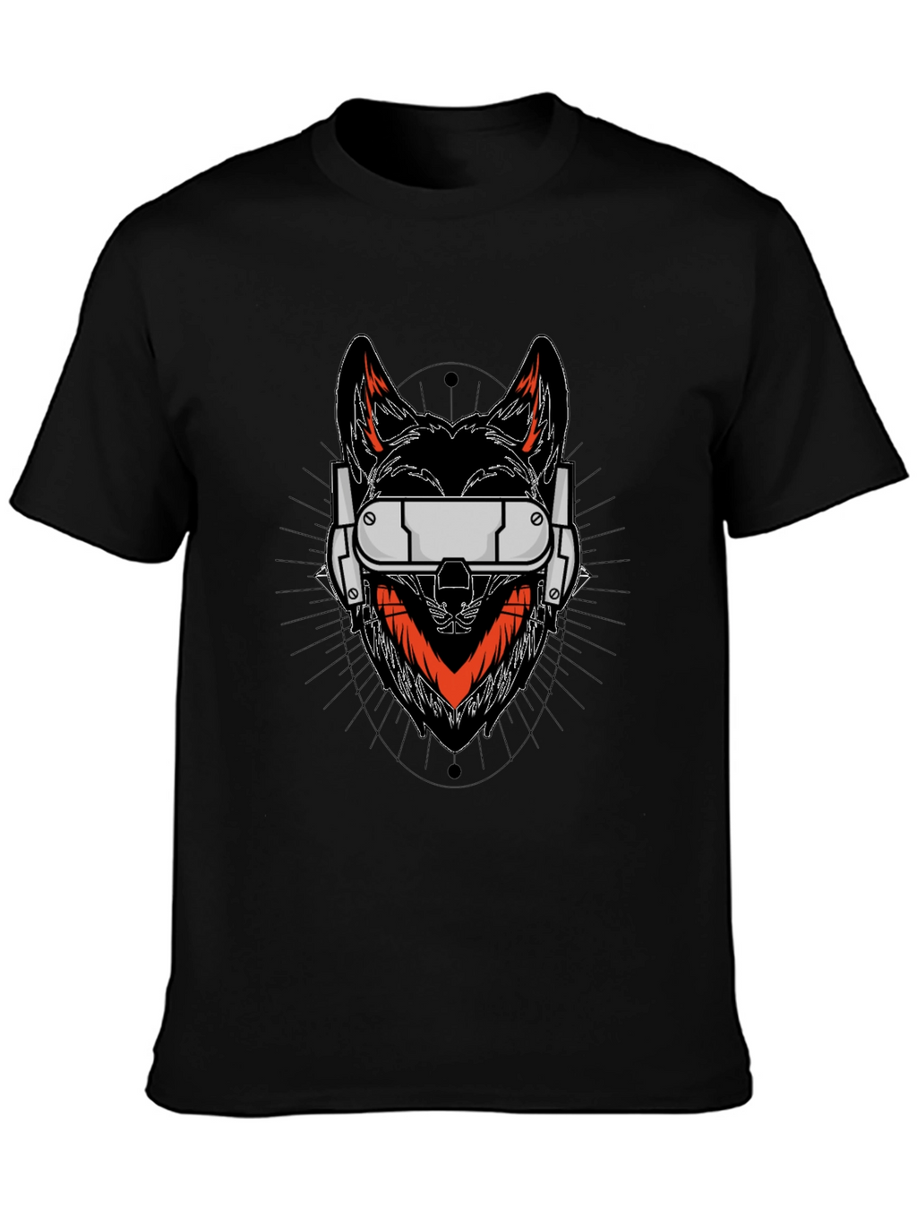 Cyberpunk Wolf Graphic Tee - Black Cotton Shirt