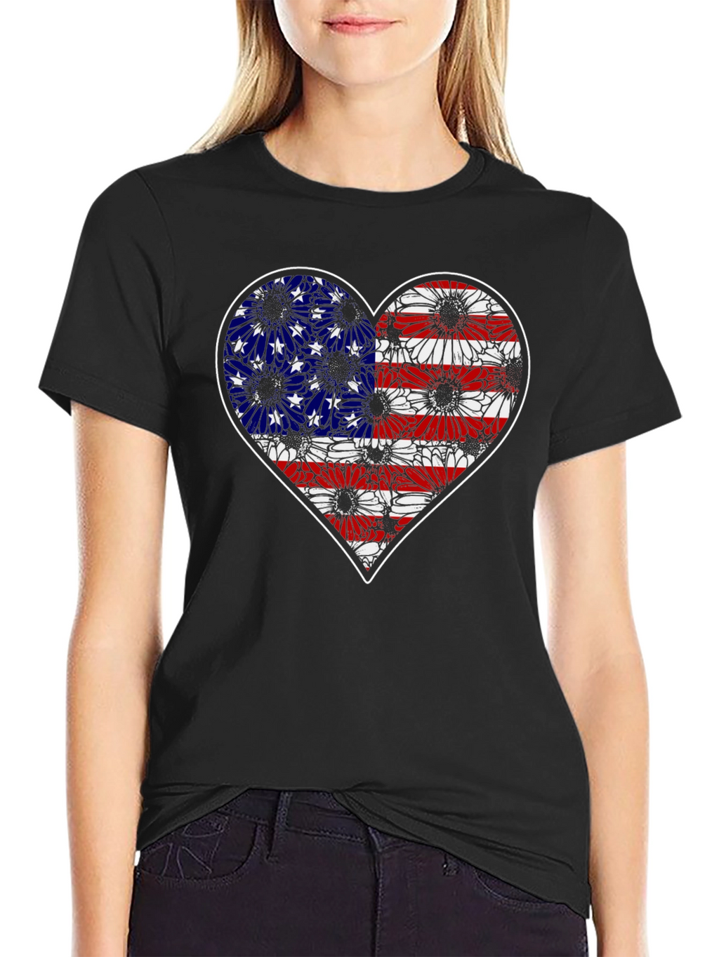 American Flag Heart Sunflower T-Shirt