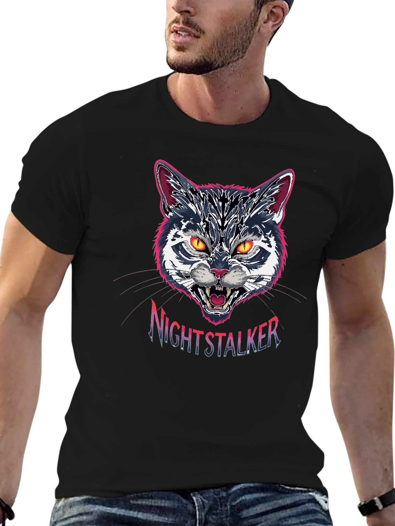 Nightstalker Cat Graphic T-Shirt - Premium Cotton