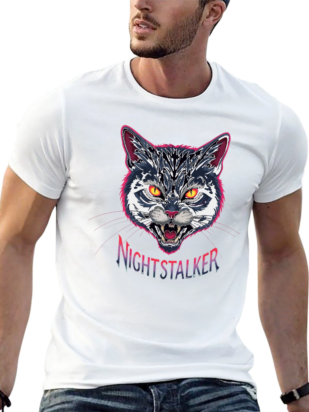 Nightstalker Cat Graphic T-Shirt - Premium Cotton