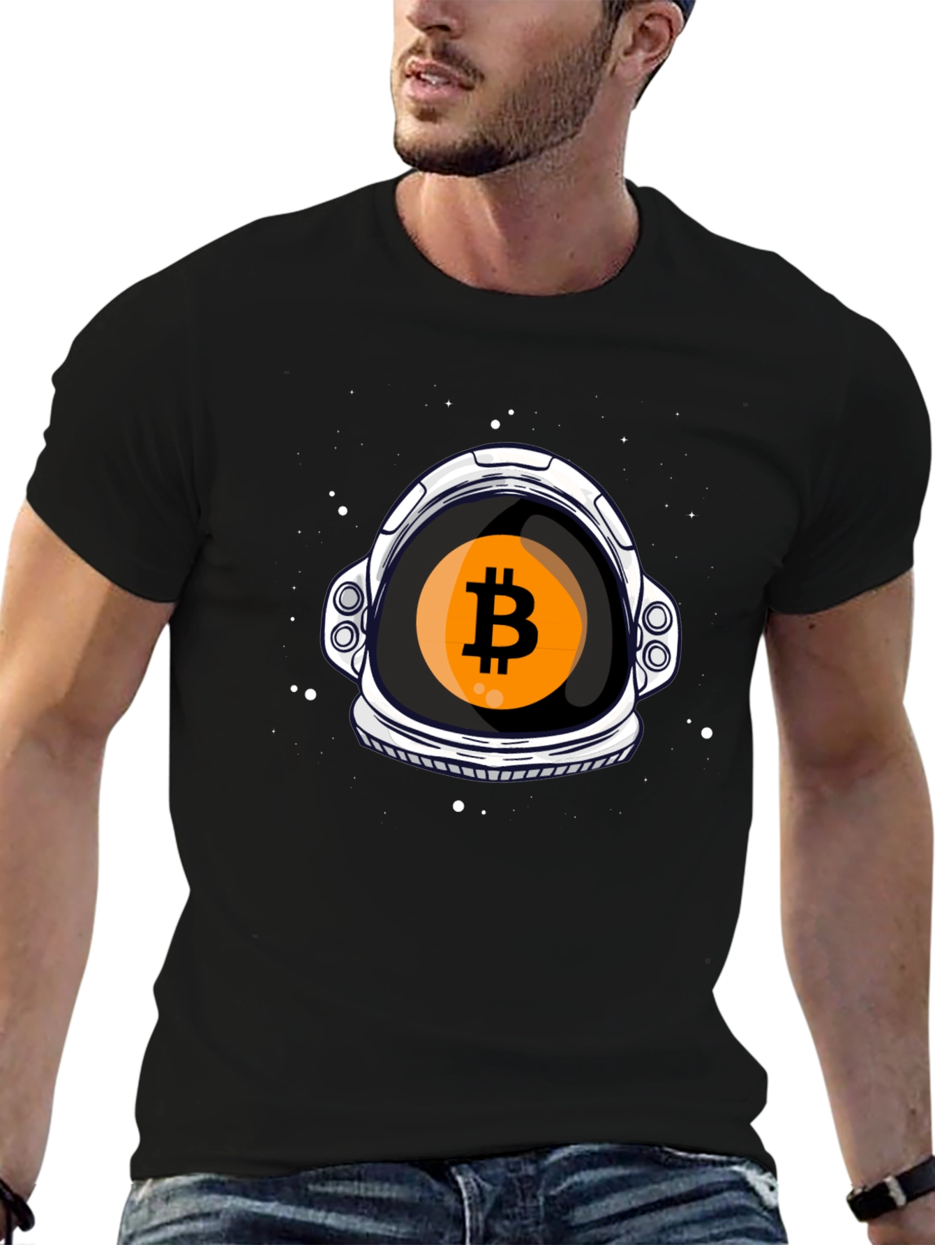 Bitcoin Astronaut Helmet Graphic T-Shirt
