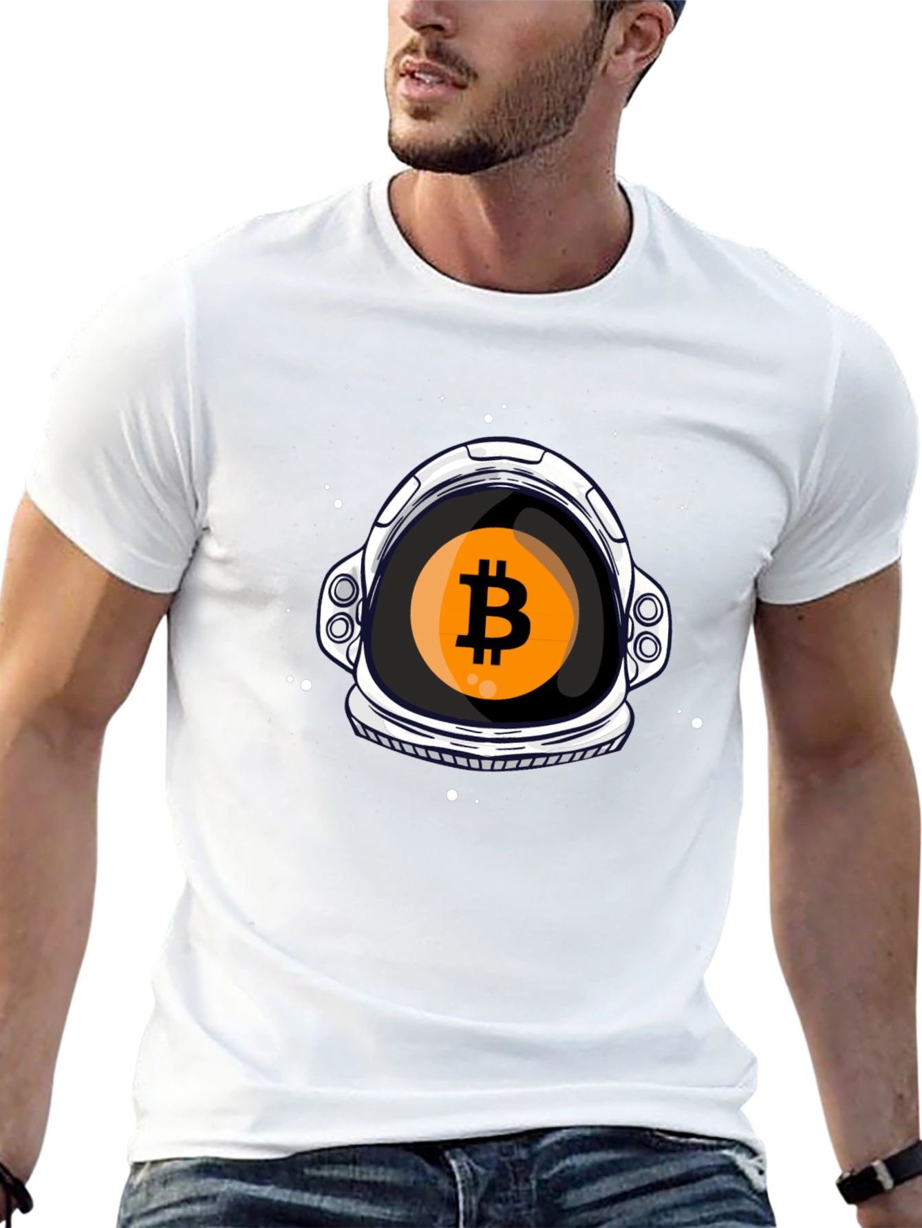 Bitcoin Astronaut Helmet Graphic T-Shirt