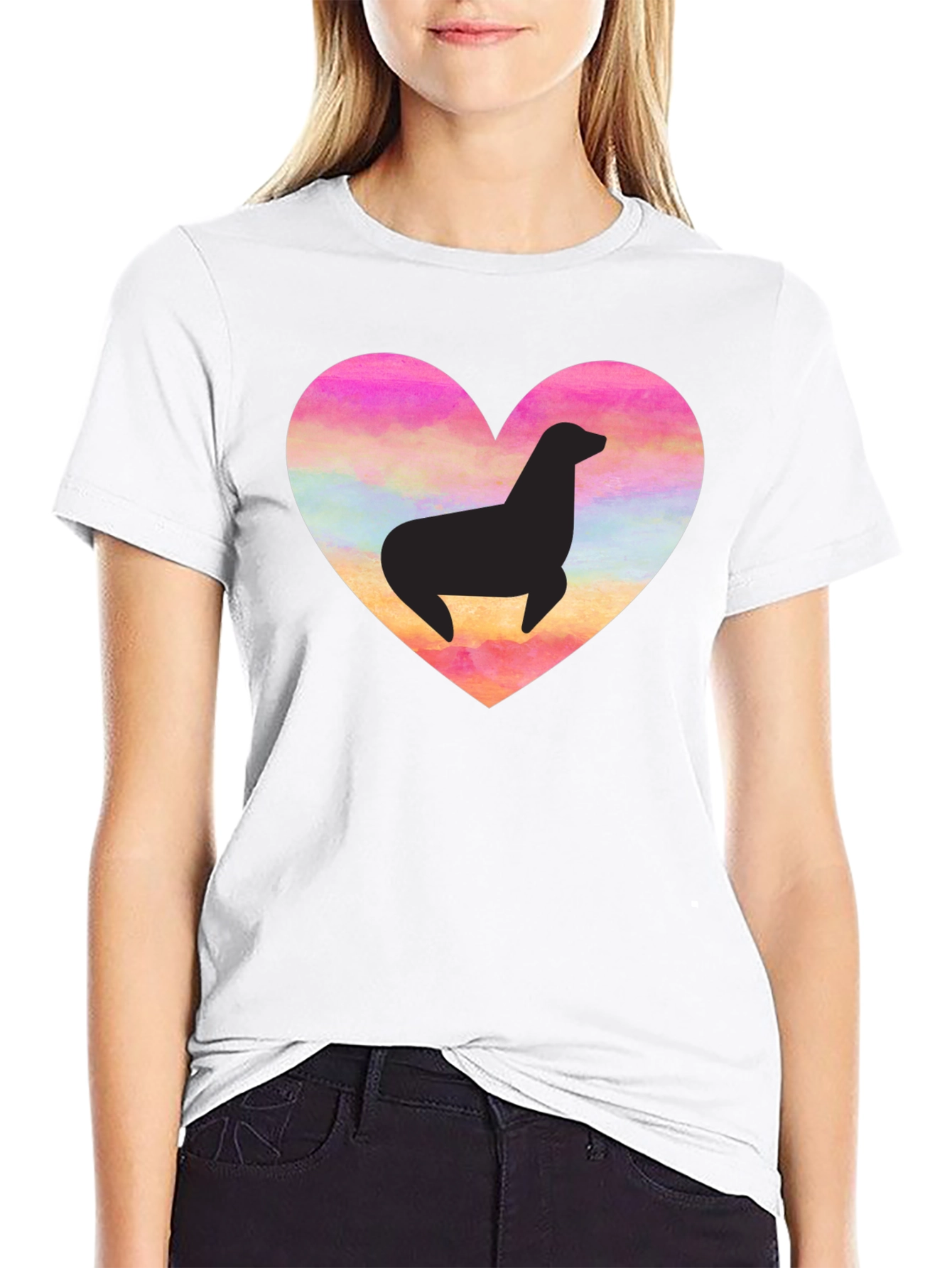 Seal Heart T-Shirt - Black Cotton Tee