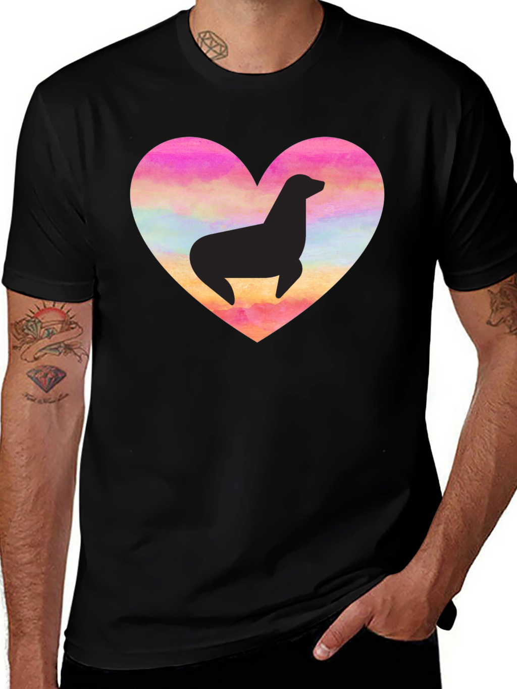 Seal Heart T-Shirt - Black Cotton Tee