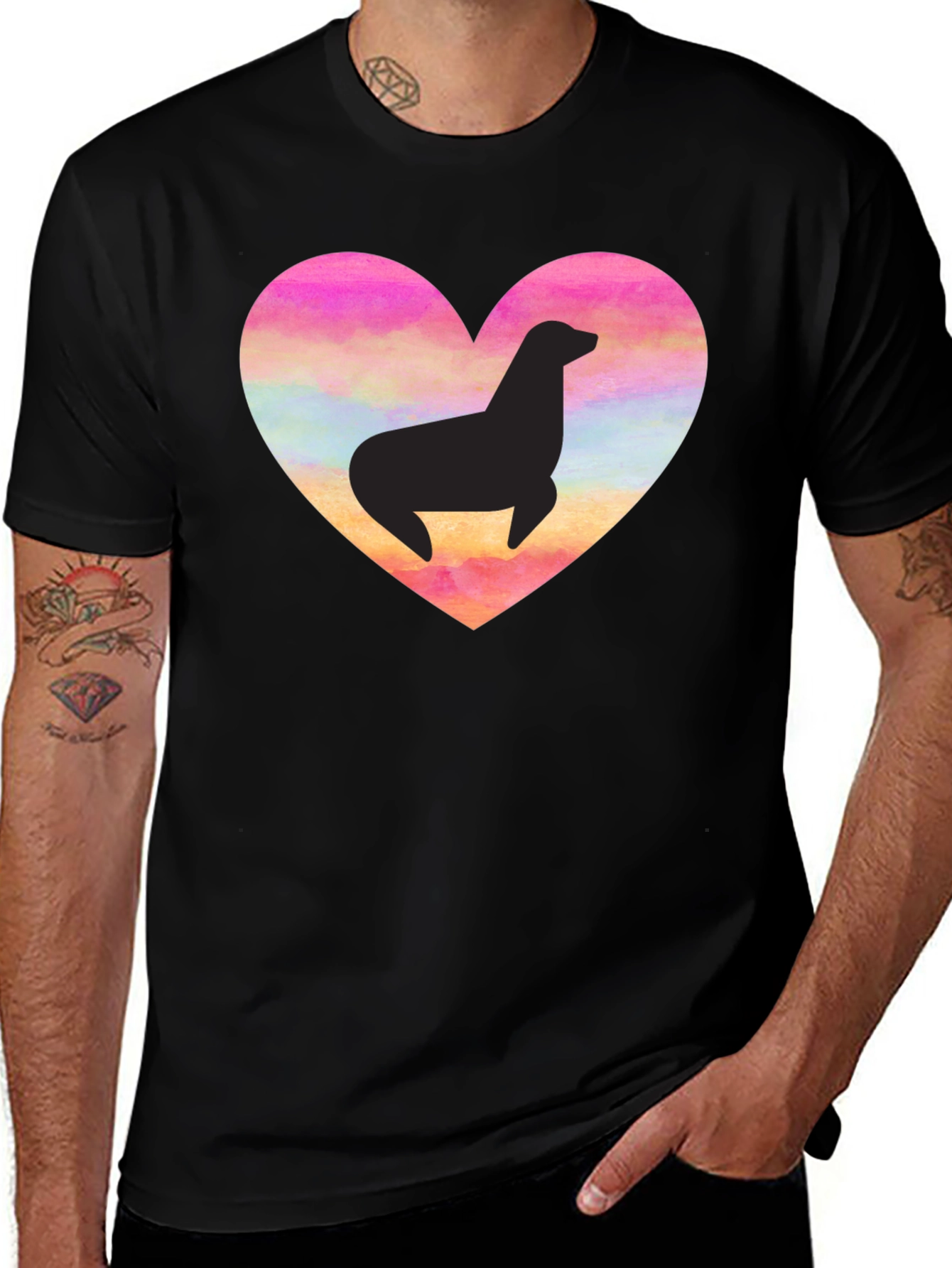 Seal Heart T-Shirt - Black Cotton Tee
