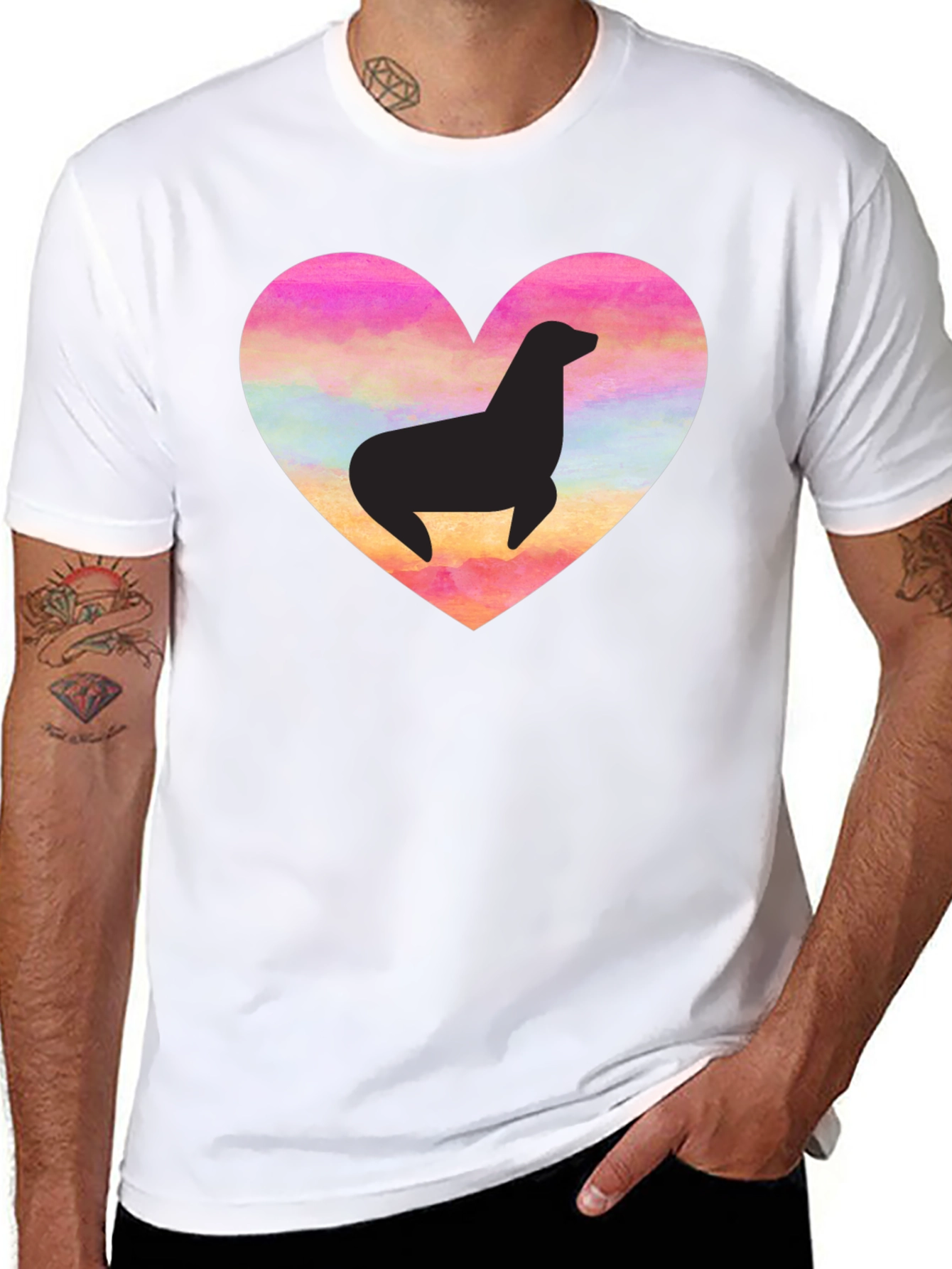 Seal Heart T-Shirt - Black Cotton Tee