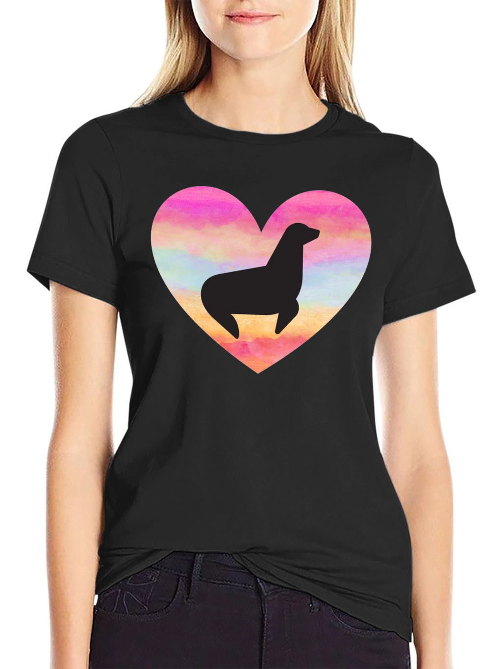 Seal Heart T-Shirt - Black Cotton Tee
