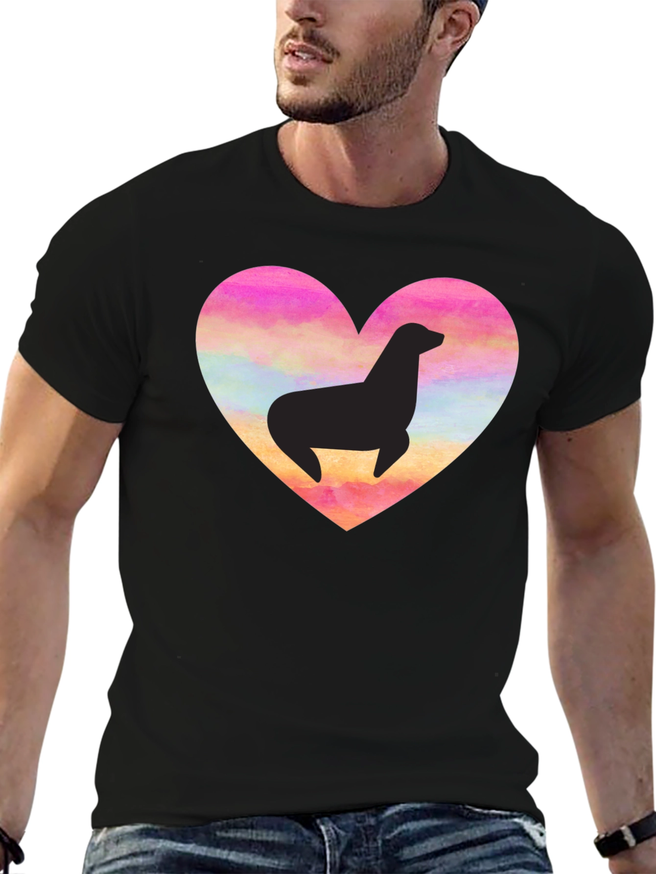 Seal Heart T-Shirt - Black Cotton Tee