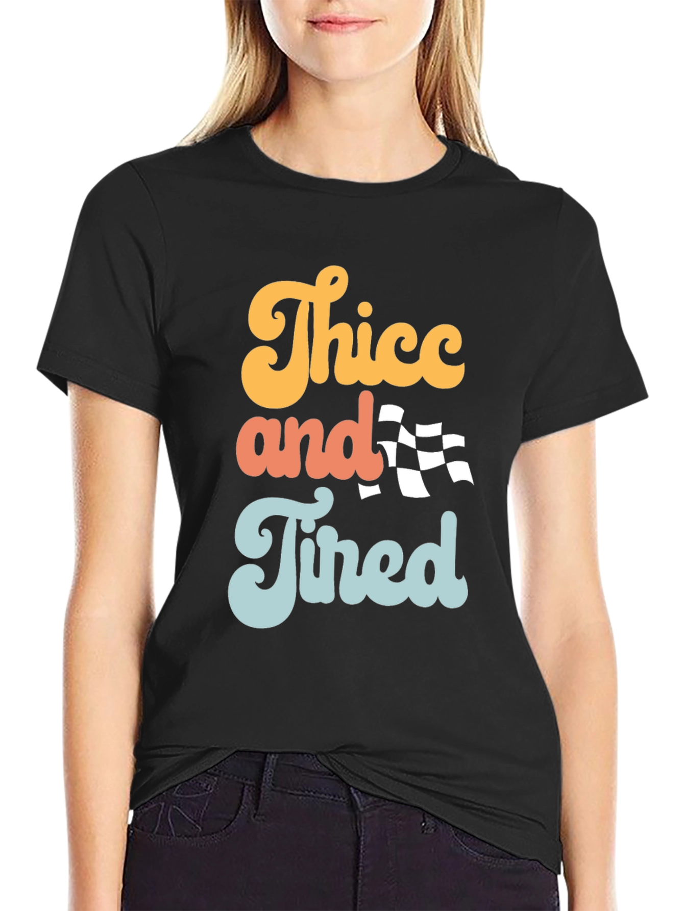 Thicc and Tired Graphic Tee - Trendy Slogan T-Shirt