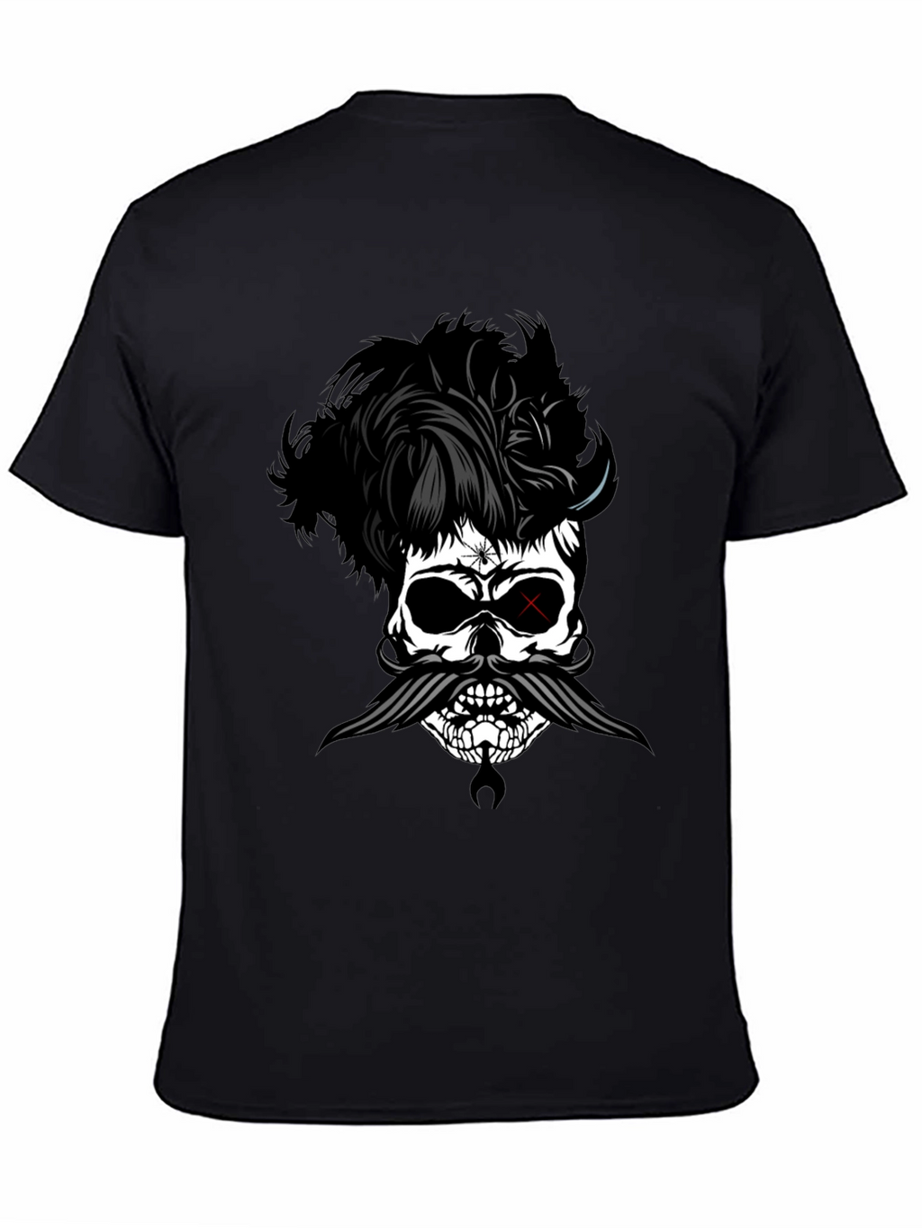 Skull with Hairstyle and Mustache Graphic T-Shirt