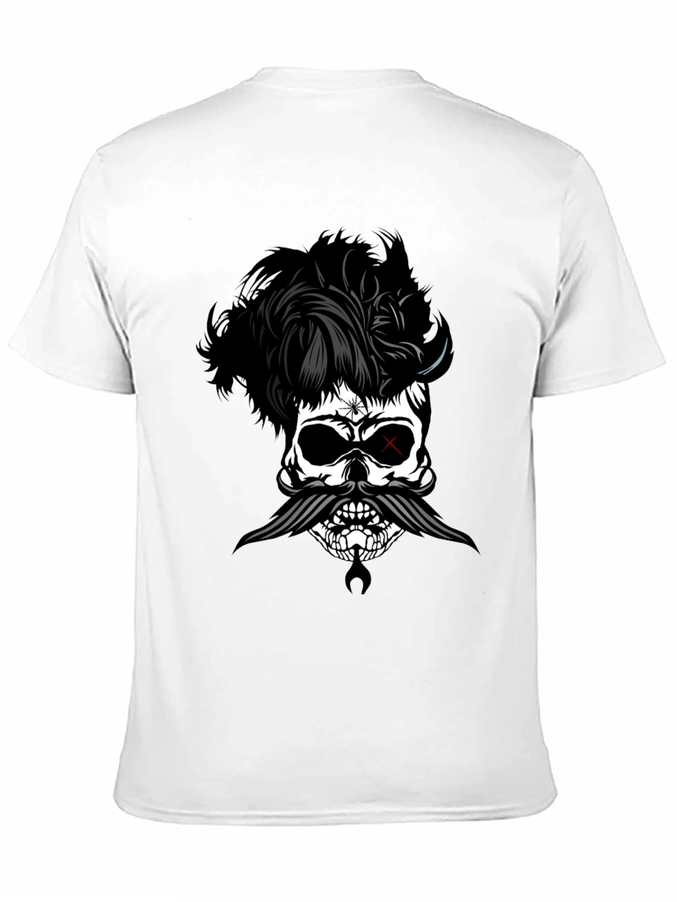 Skull with Hairstyle and Mustache Graphic T-Shirt