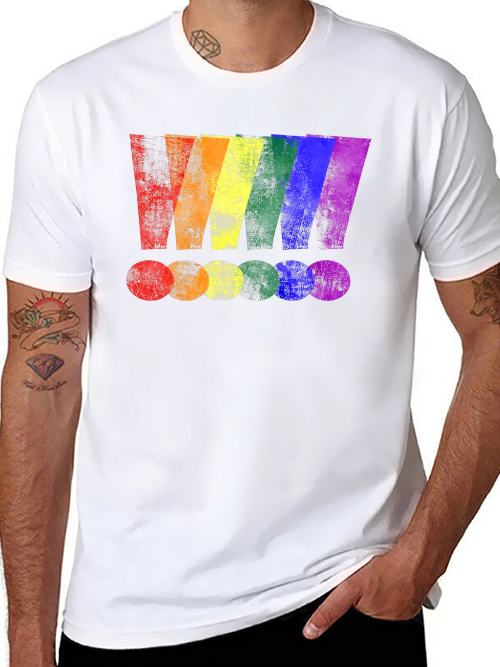 Rainbow Stripe Graphic Print Black T-Shirt