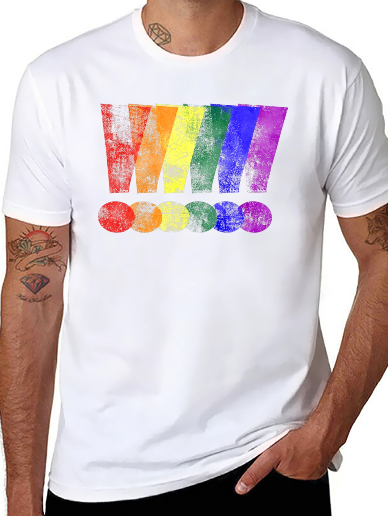 Rainbow Stripe Graphic Print Black T-Shirt