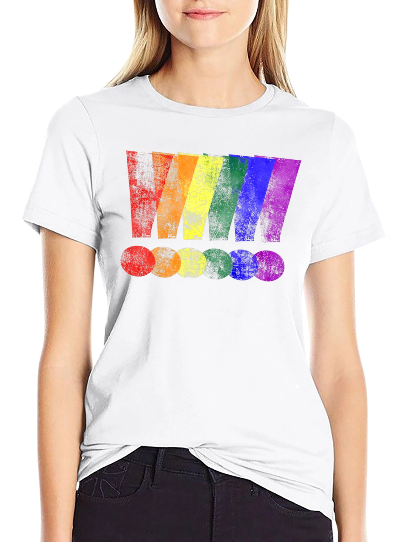 Rainbow Stripe Graphic Print Black T-Shirt