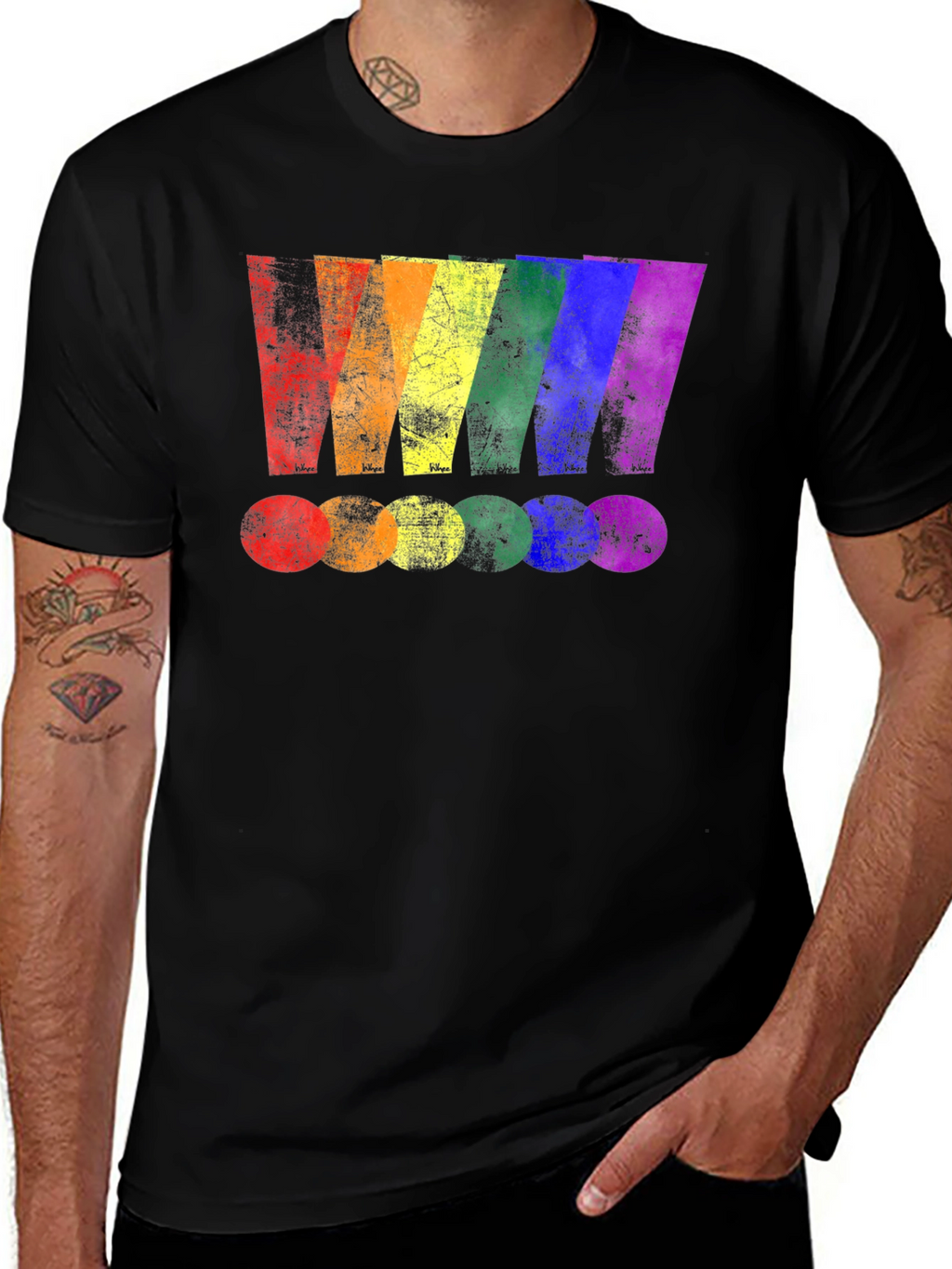 Rainbow Stripe Graphic Print Black T-Shirt
