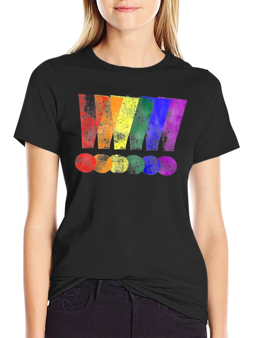 Rainbow Stripe Graphic Print Black T-Shirt
