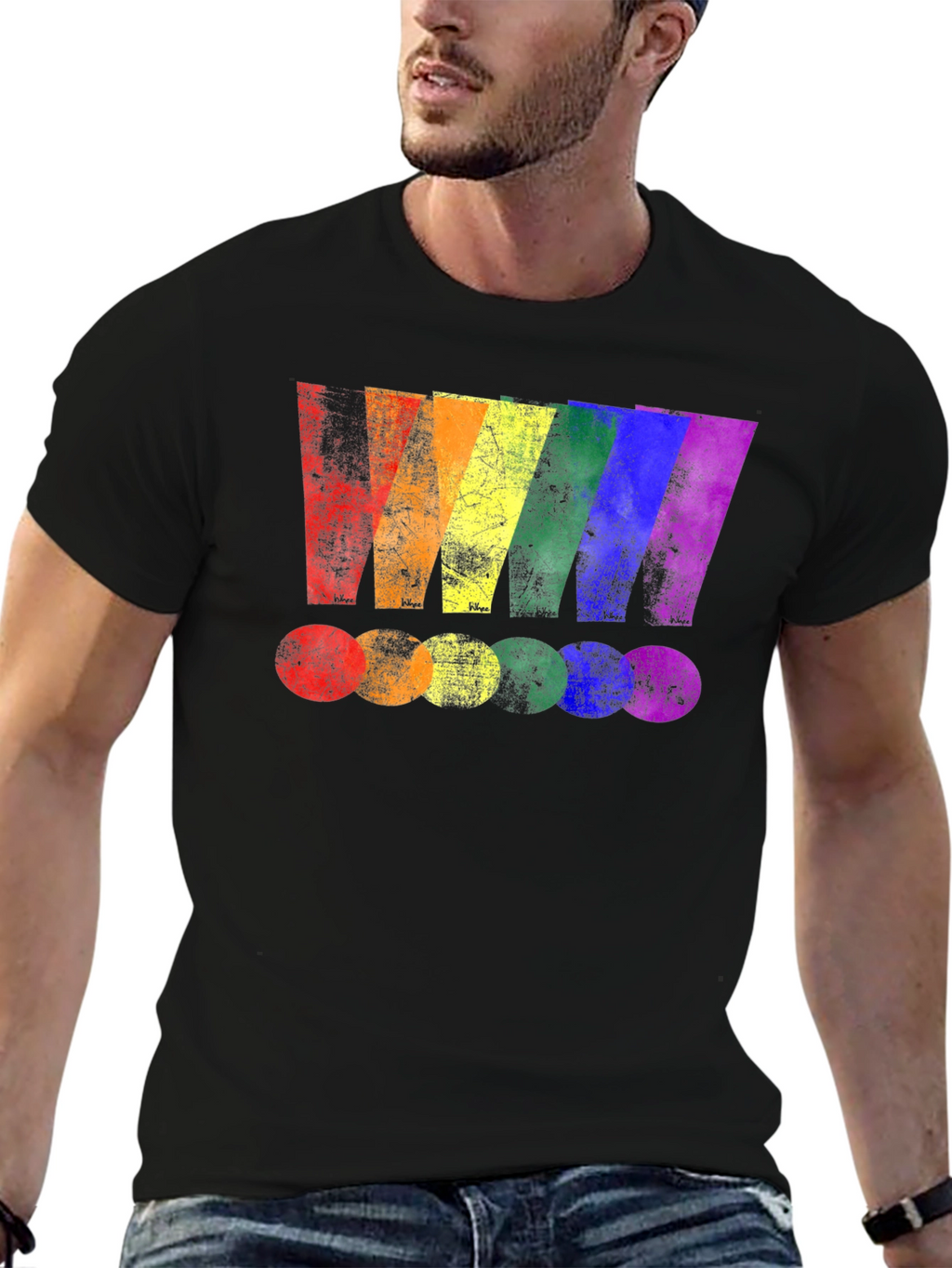 Rainbow Stripe Graphic Print Black T-Shirt