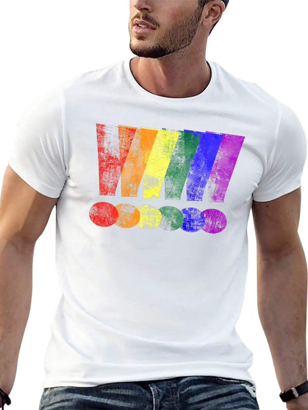 Rainbow Stripe Graphic Print Black T-Shirt