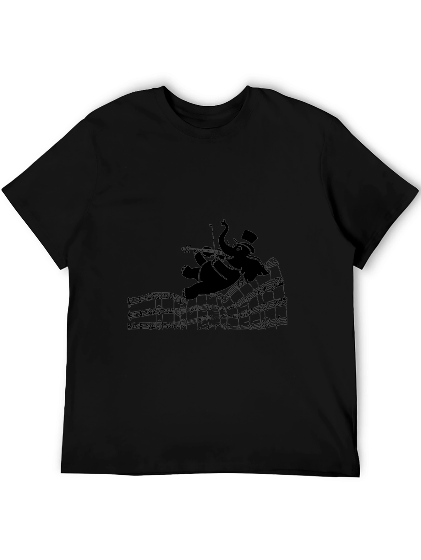 Elephant Musician Graphic T-Shirt - Black