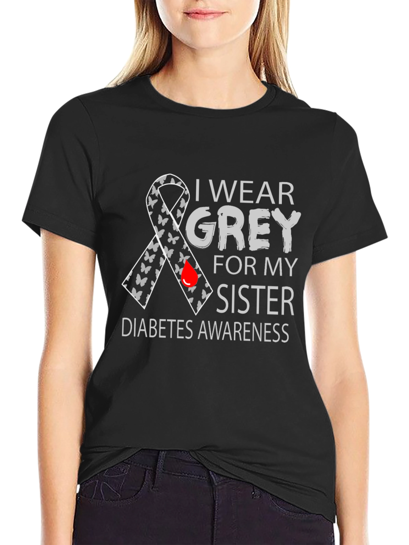 I Wear Grey For My Sister Diabetes Awareness T-Shirt