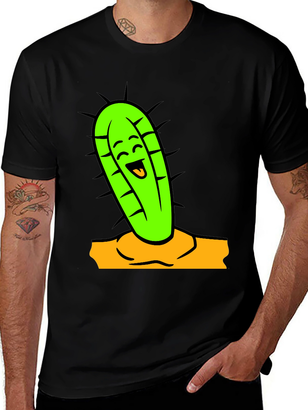 Funny Cactus Graphic Tee - Black Cotton Shirt