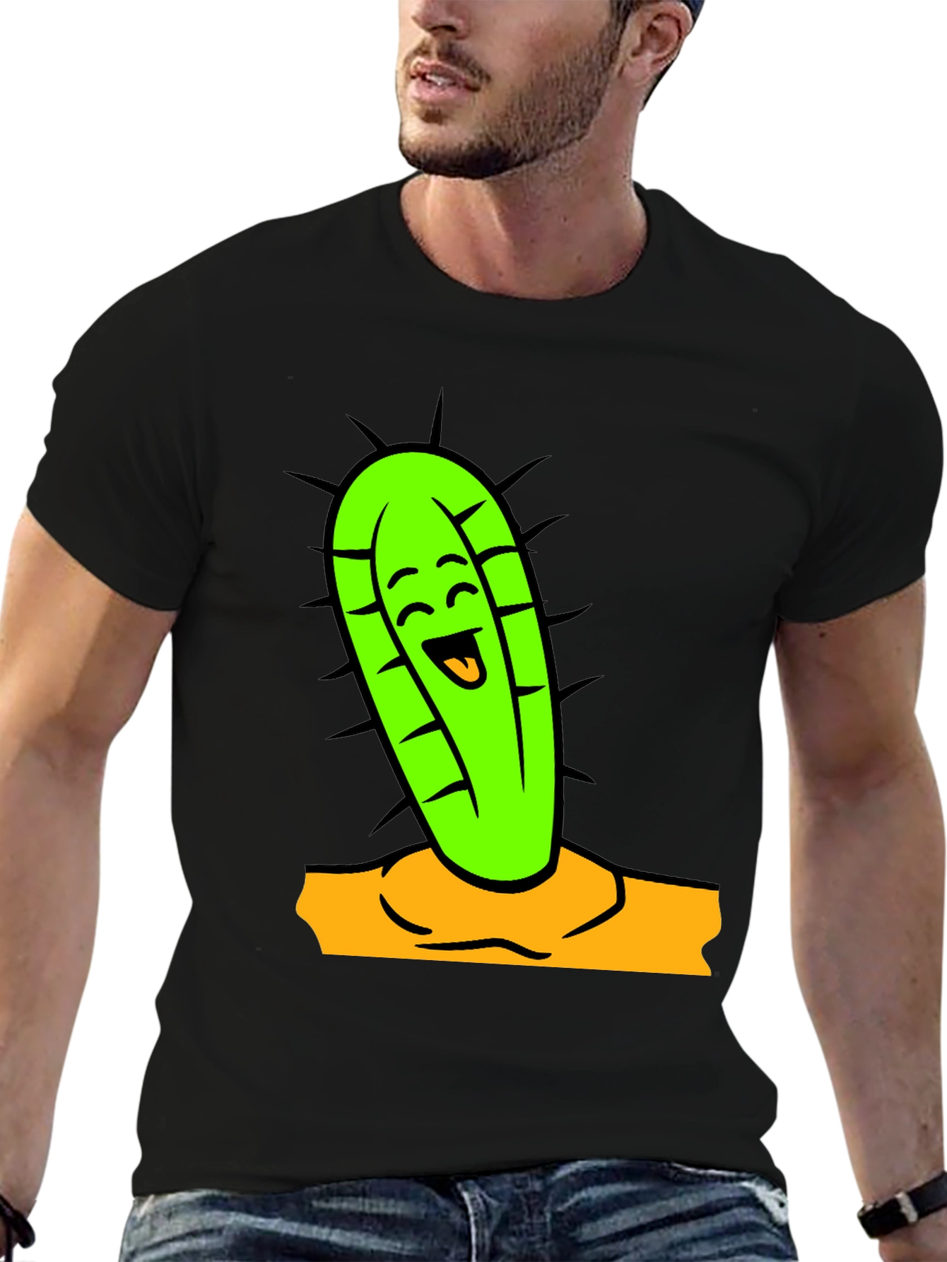 Funny Cactus Graphic Tee - Black Cotton Shirt