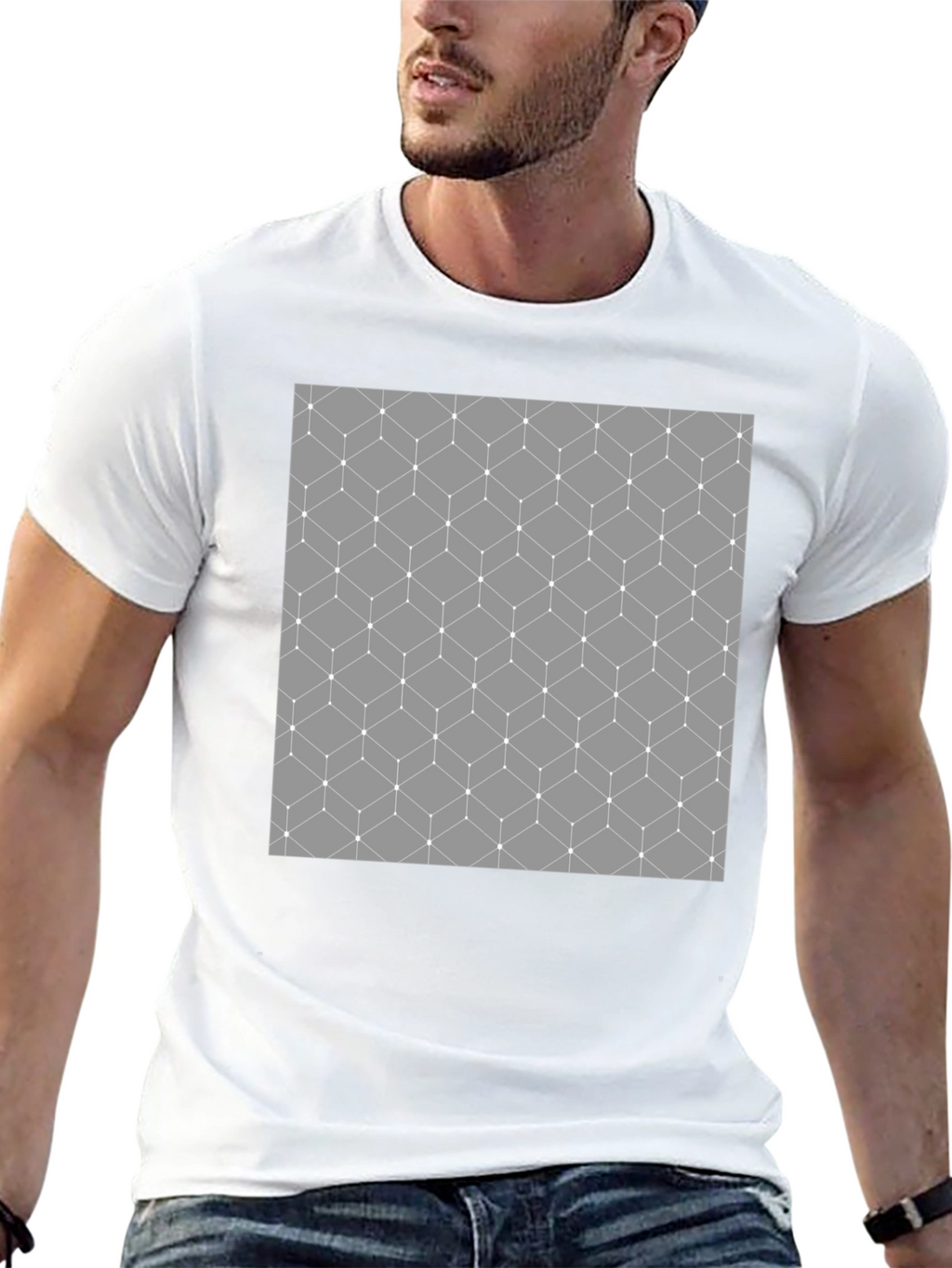 Geometric Cube Pattern Mens Tee - Modern Design