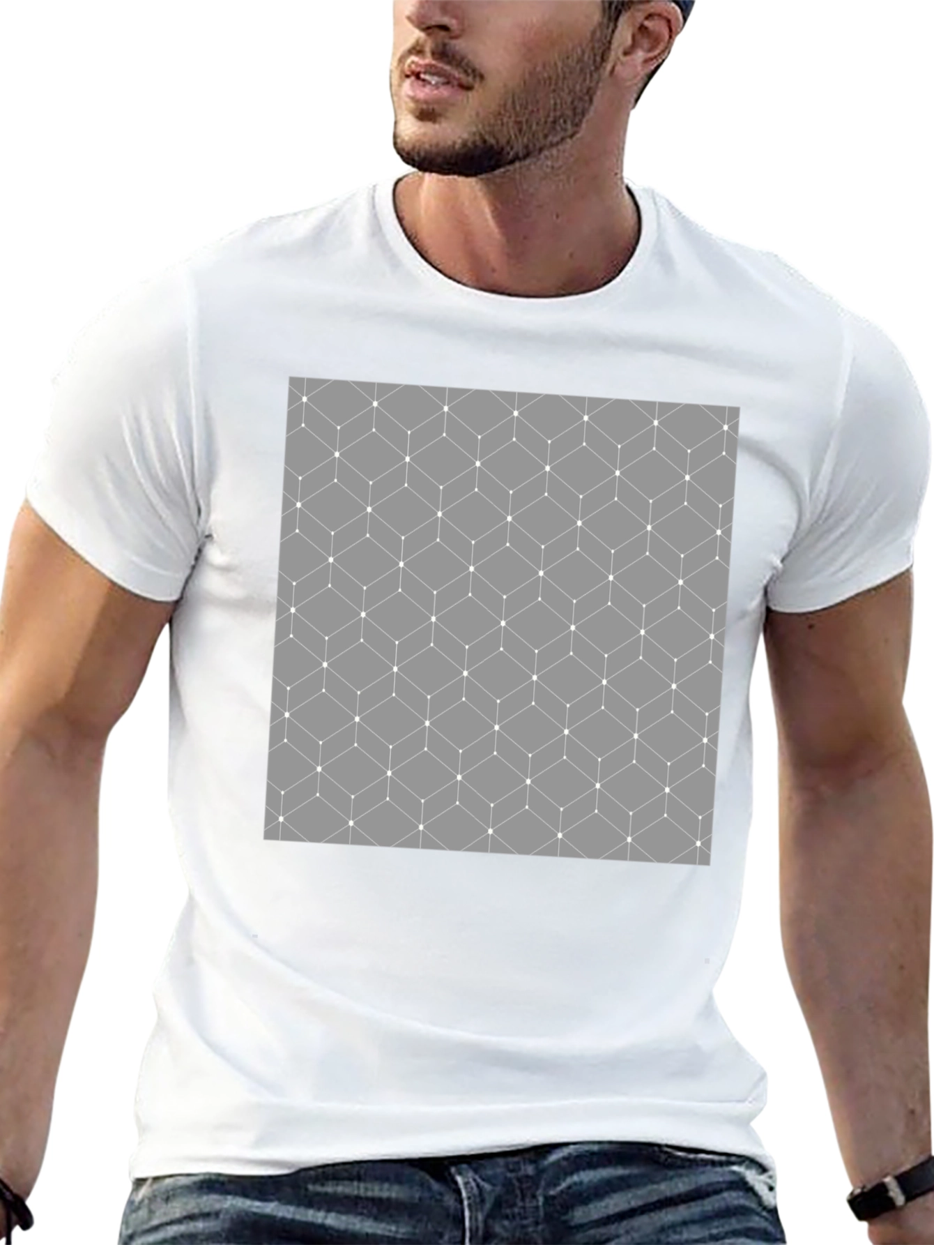 Geometric Cube Pattern Mens Tee - Modern Design